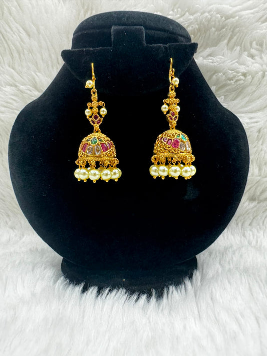 AntiqueGoldplated long kemp jhumka earrings-7519