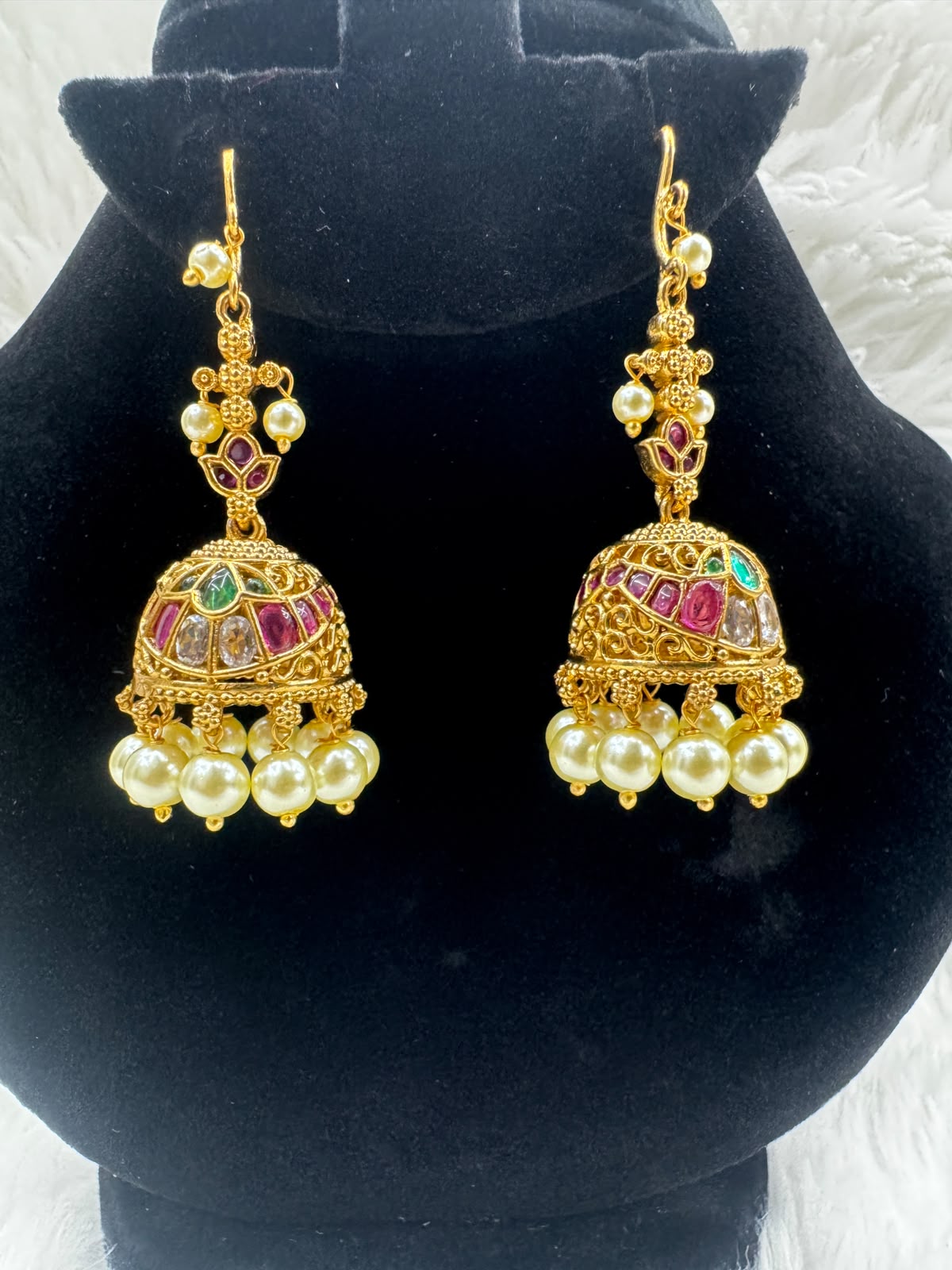 AntiqueGoldplated long kemp jhumka earrings-7519
