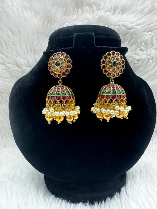 Antique Gold plated Jhumka Earrings with pearl Drop -6332