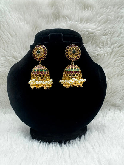 Antique Gold plated Jhumka Earrings with pearl Drop -6332