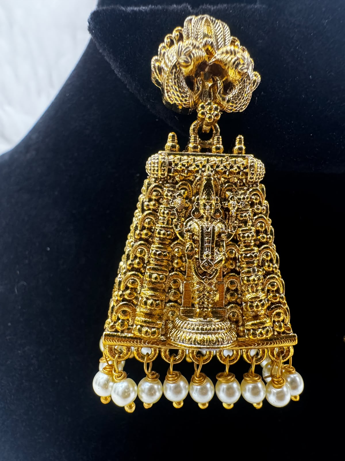 Antique Gold plated Earrings Traingular temple Jhumka -7513