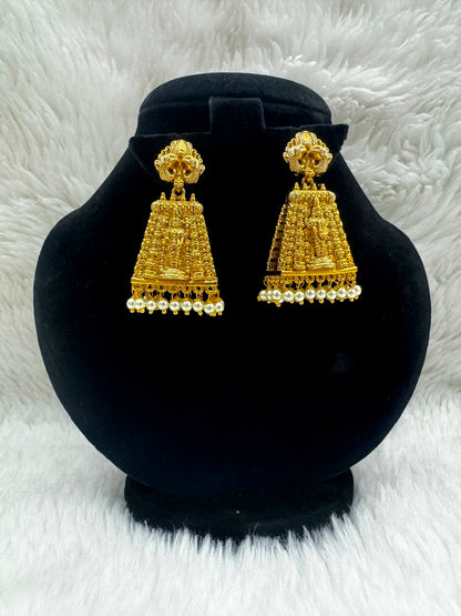 Antique Gold plated Earrings Traingular temple Jhumka -7513