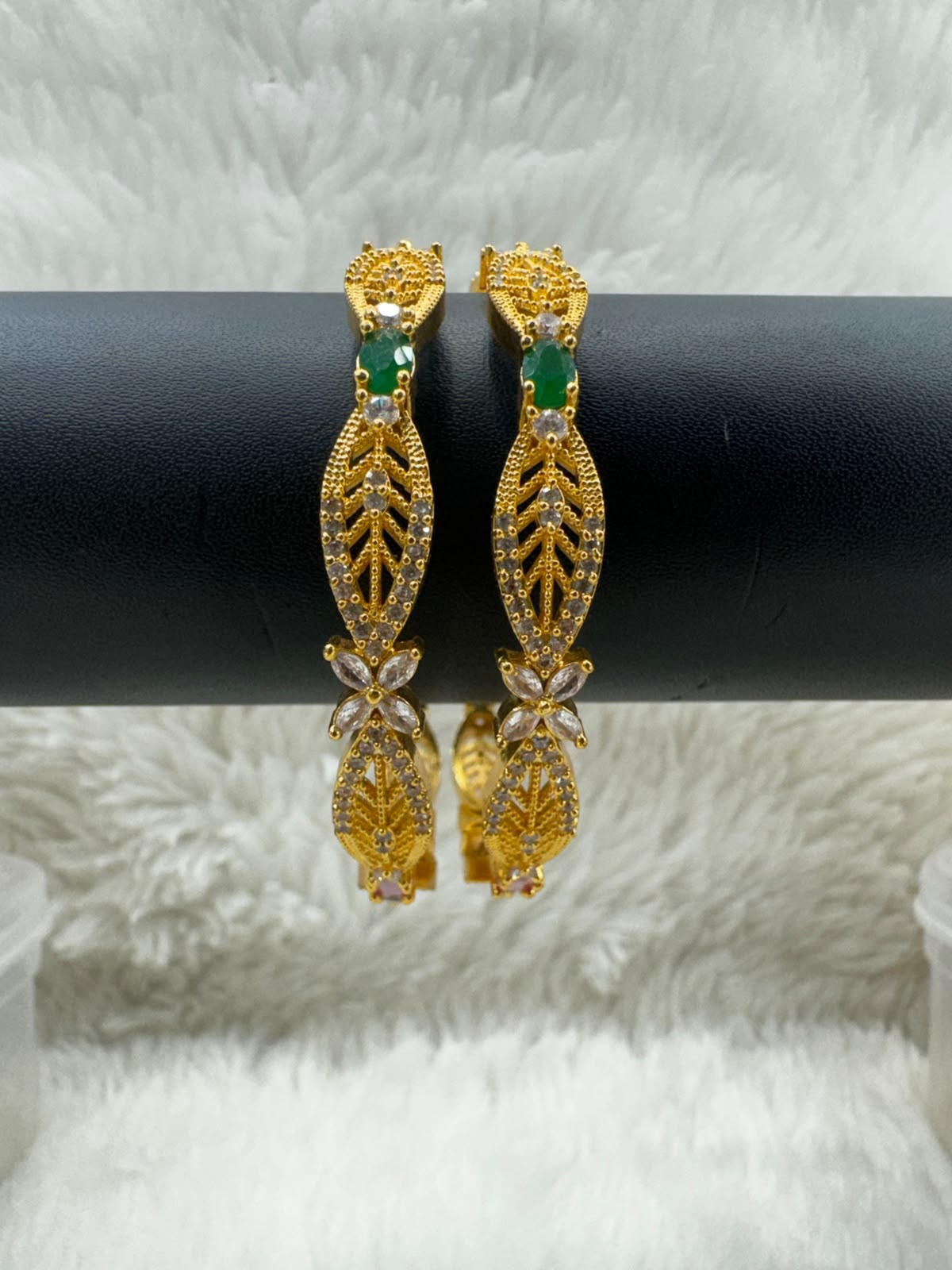 Elegant Gold-Plated Emerald & Crystal Drop Earrings-6738