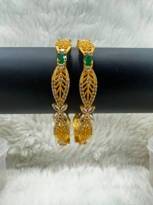 Elegant Gold-Plated Emerald & Crystal Drop Earrings-6738