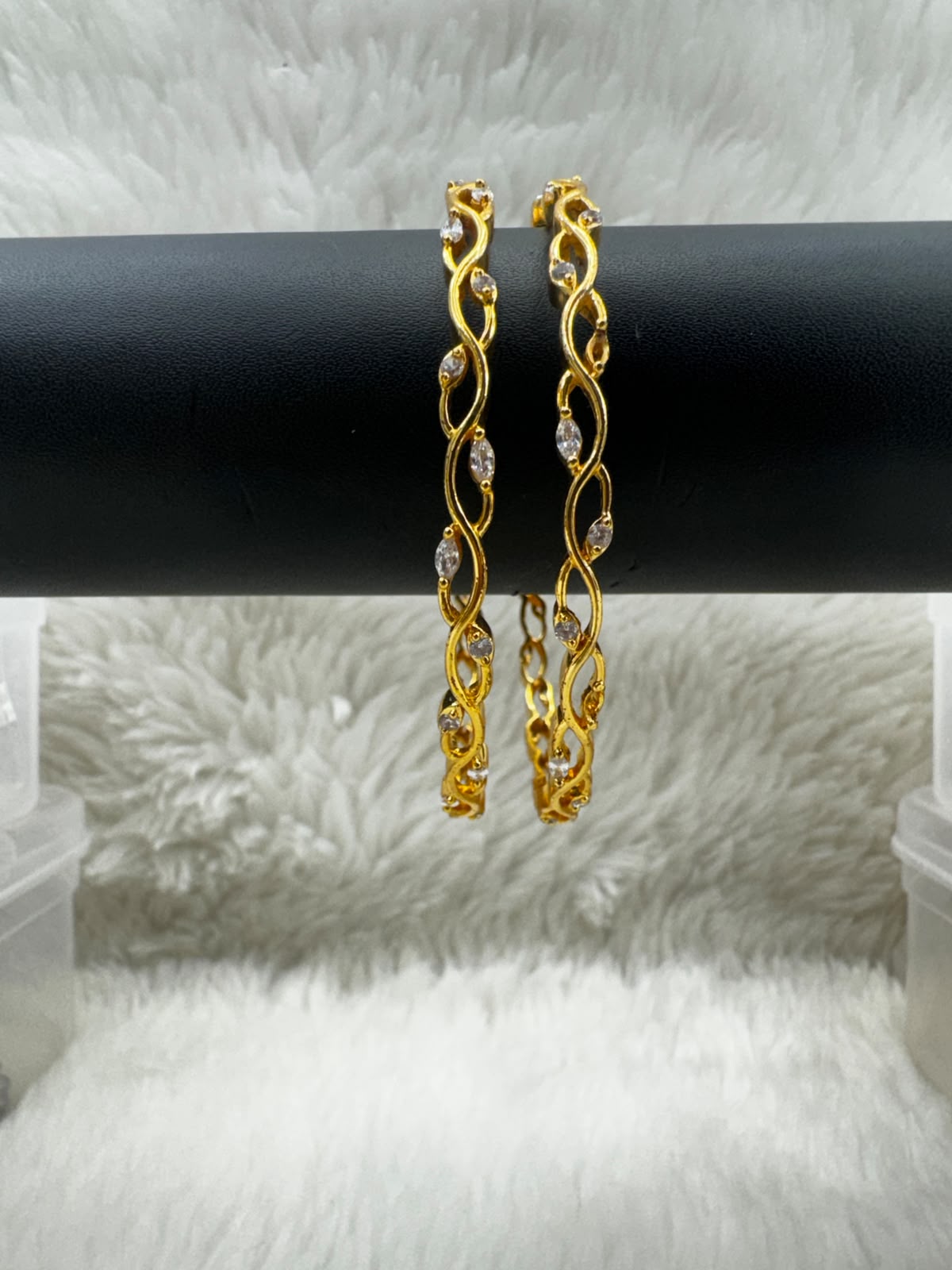 Elegant Gold Twist Drop Earrings with Crystal Accents-6723