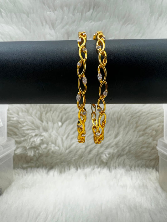 Elegant Gold Twist Drop Earrings with Crystal Accents-6723