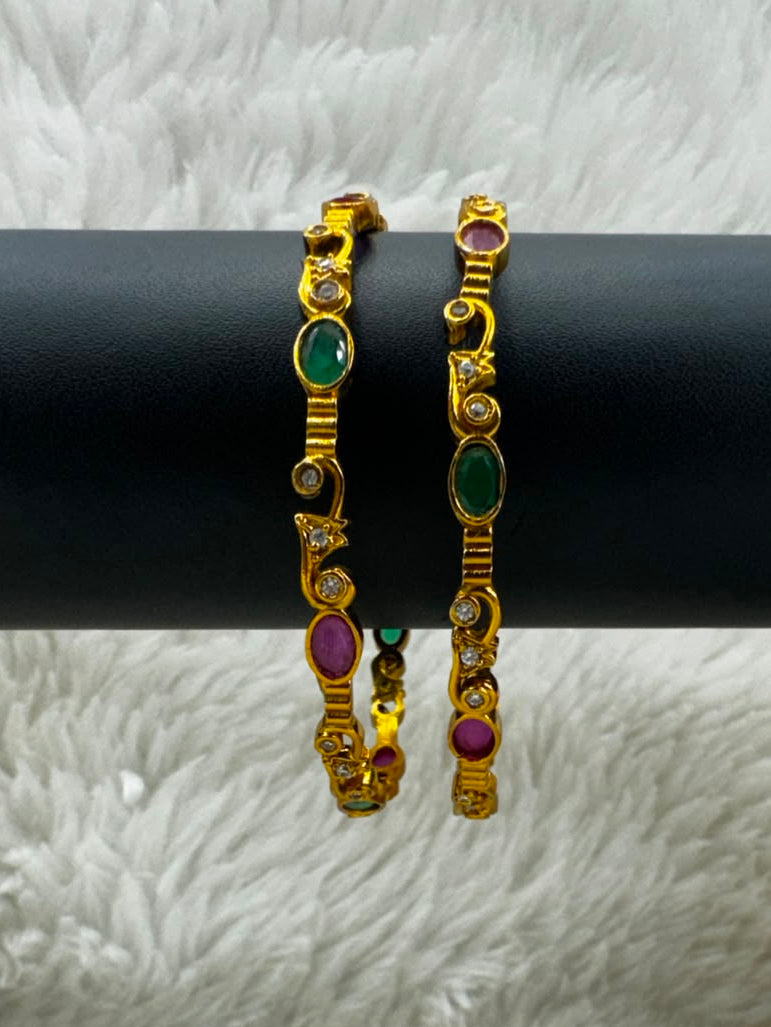 Elegant Gold-Tone Multicolor Stone Bangles -6664