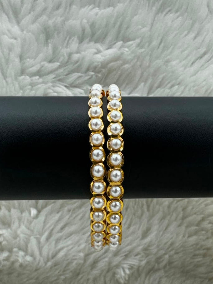 Elegant Gold-Tone Pearl Beaded Bangles-6742