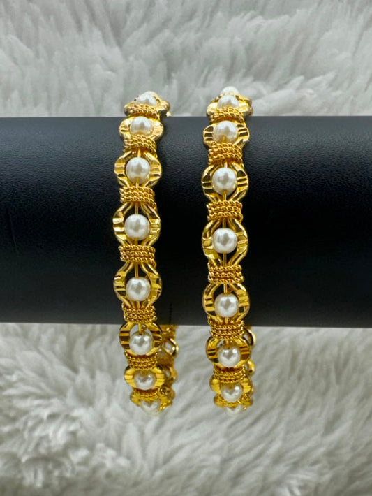Gold-Tone Pearl Embellished Bangles -6391