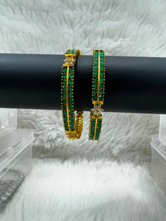 Green stones Design and  Antique Bangles-7162