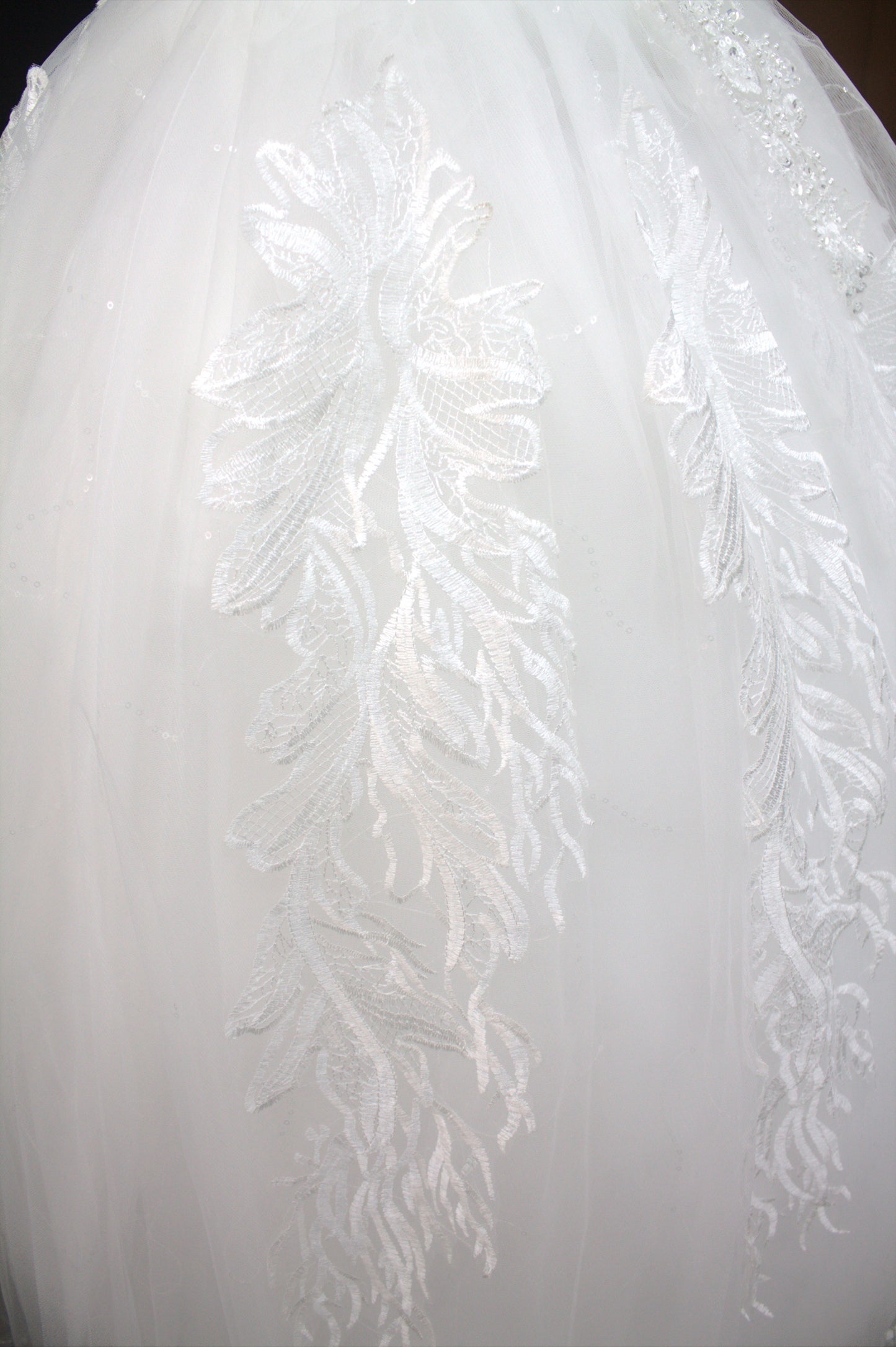 "Celestial Elegance Off-Shoulder Ball Gown with Beaded Fringe White Gown" Product code-2089