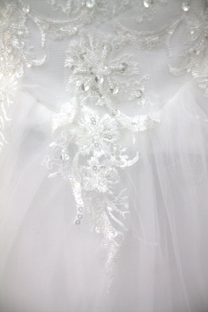 "Enchanted Blossom Off-Shoulder Ball Gown with Lace Appliqué-White Gown" Product code-2021