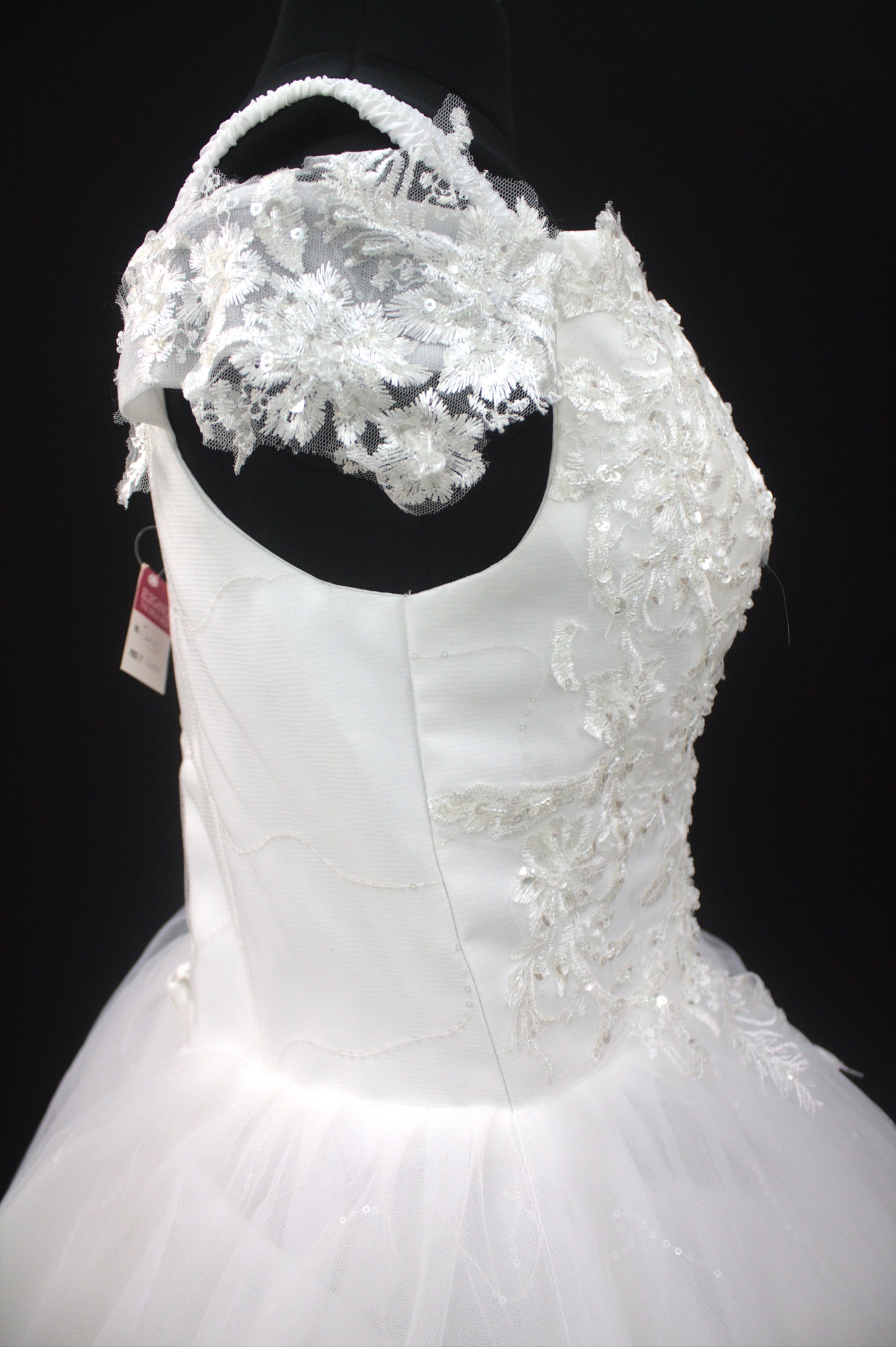 "Enchanted Blossom Off-Shoulder Ball Gown with Lace Appliqué-White Gown" Product code-2021