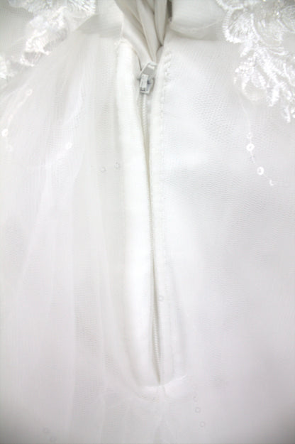 "Celestial Elegance Off-Shoulder Ball Gown with Beaded Fringe White Gown" Product code-2089