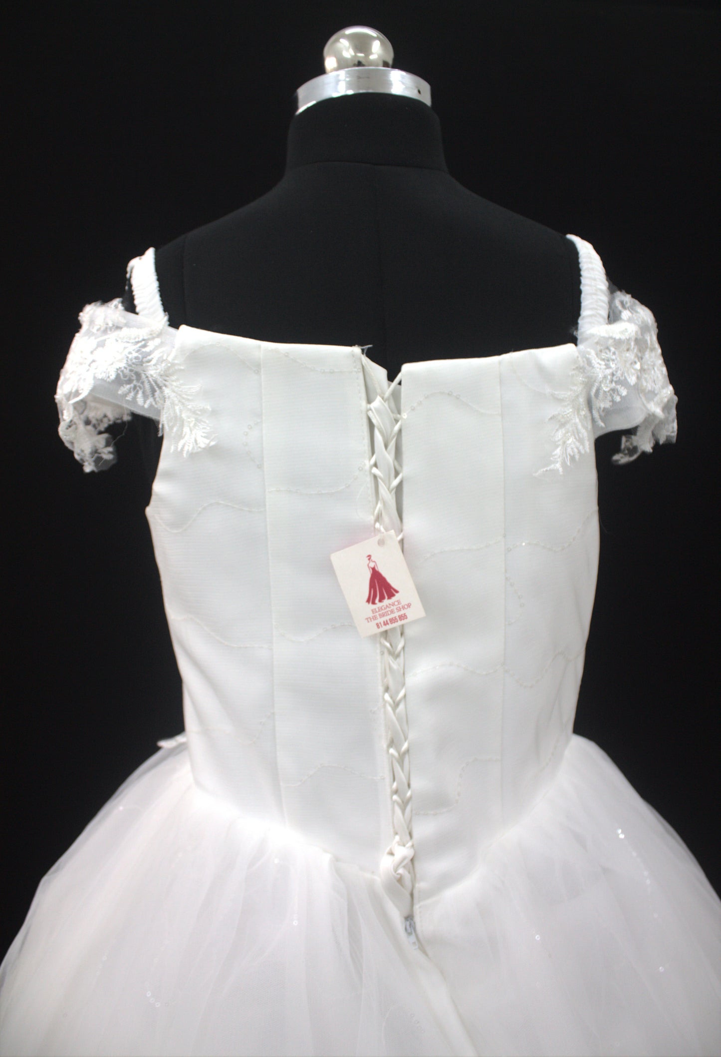"Enchanted Blossom Off-Shoulder Ball Gown with Lace Appliqué-White Gown" Product code-2021