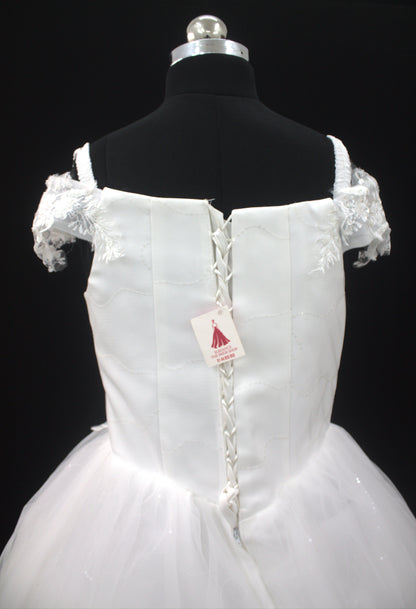 "Enchanted Blossom Off-Shoulder Ball Gown with Lace Appliqué-White Gown" Product code-2021