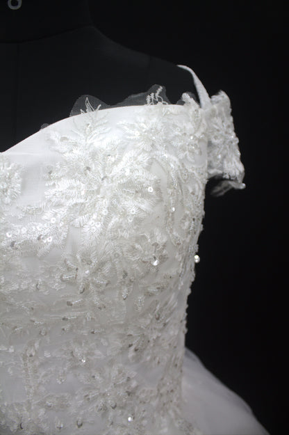 "Enchanted Blossom Off-Shoulder Ball Gown with Lace Appliqué-White Gown" Product code-2021