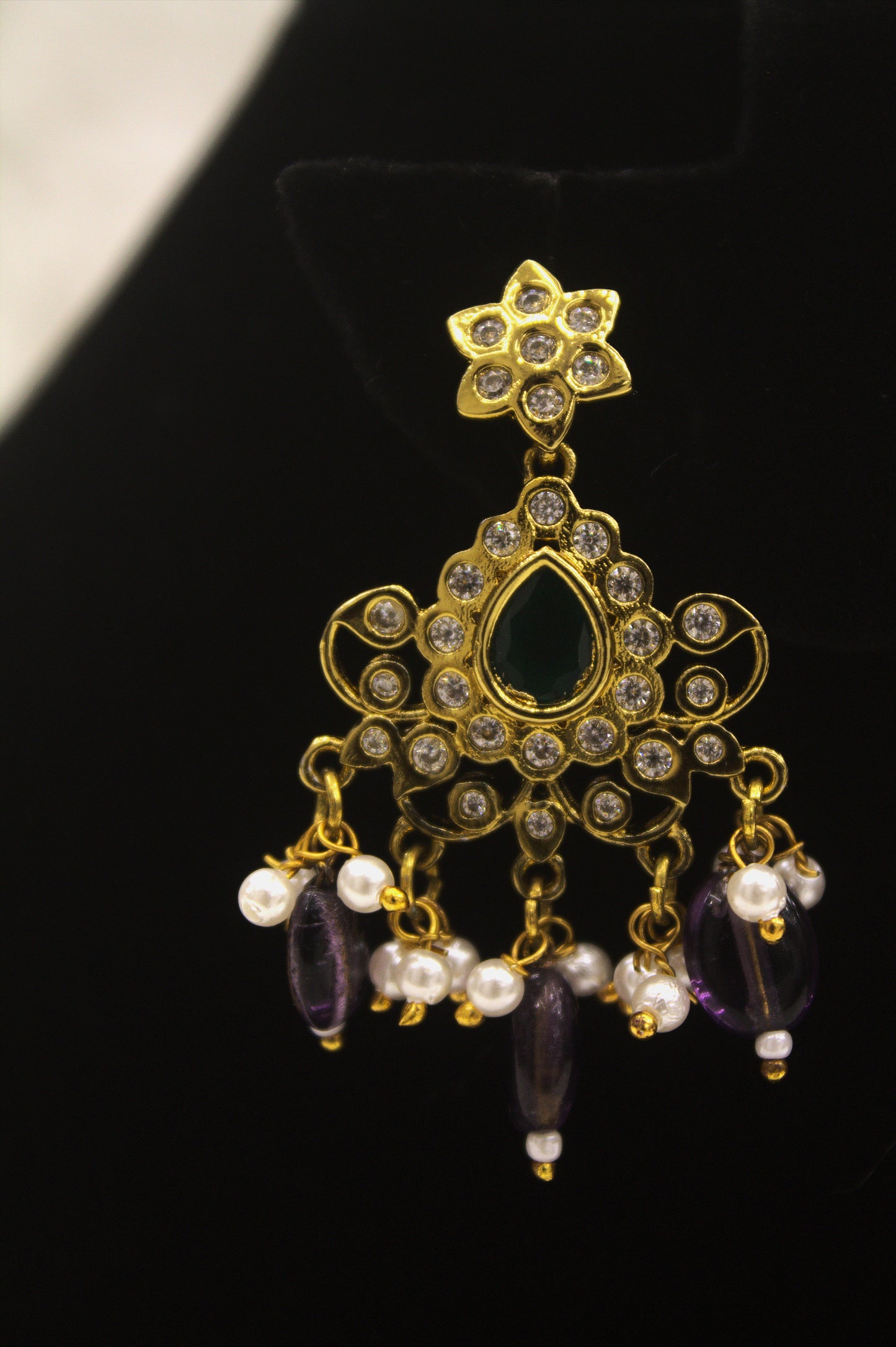 "Gold-Plated Kundan Necklace & Earring Set with Pearl and Bead Danglers" Product code-6030