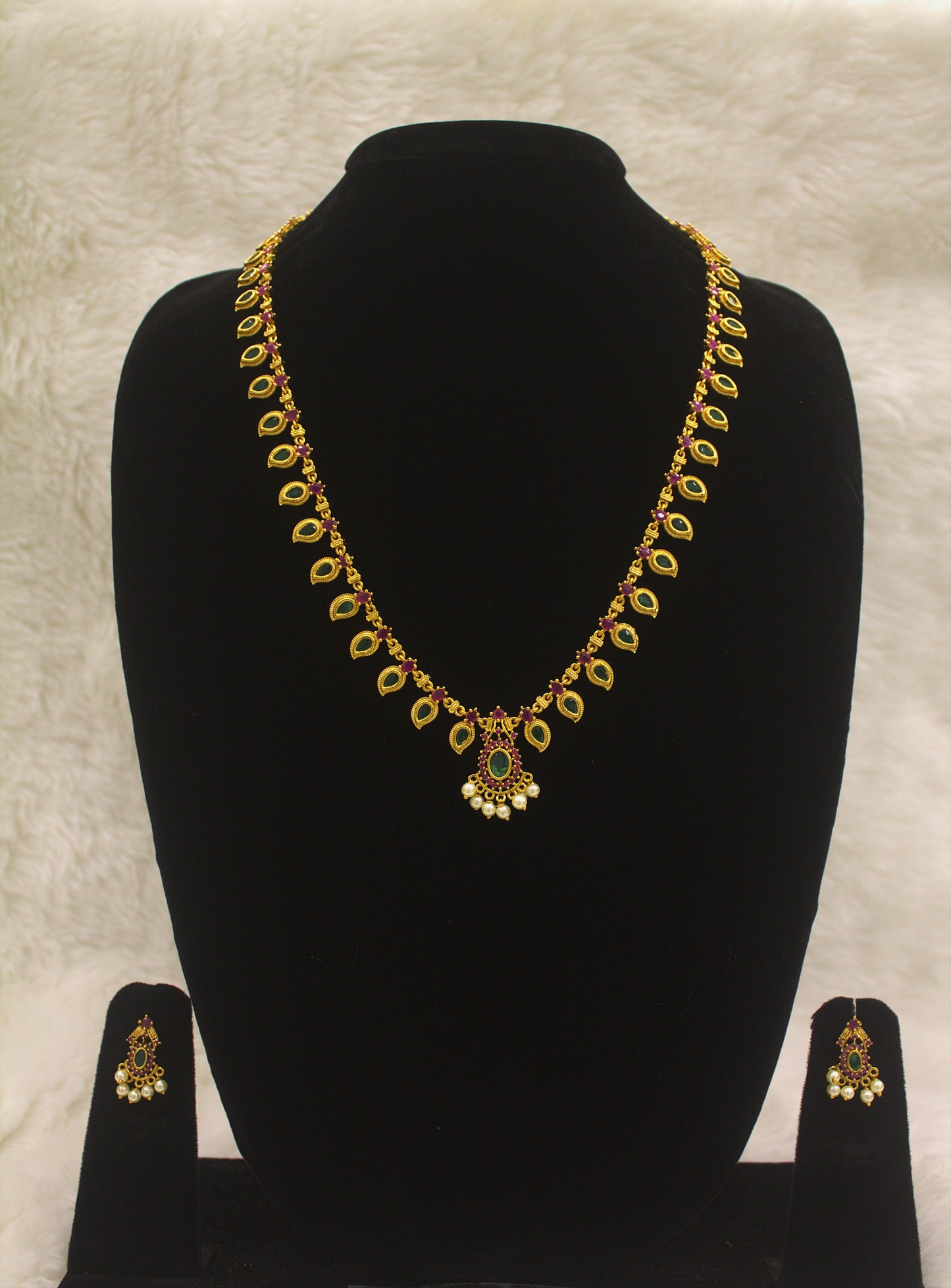 "Traditional Gold-Plated Manga Mala Necklace Set with Earrings" Product code-6343