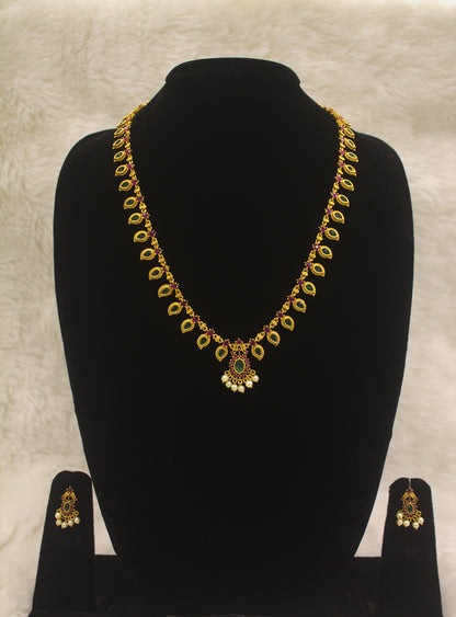 "Traditional Gold-Plated Manga Mala Necklace Set with Earrings" Product code-6343