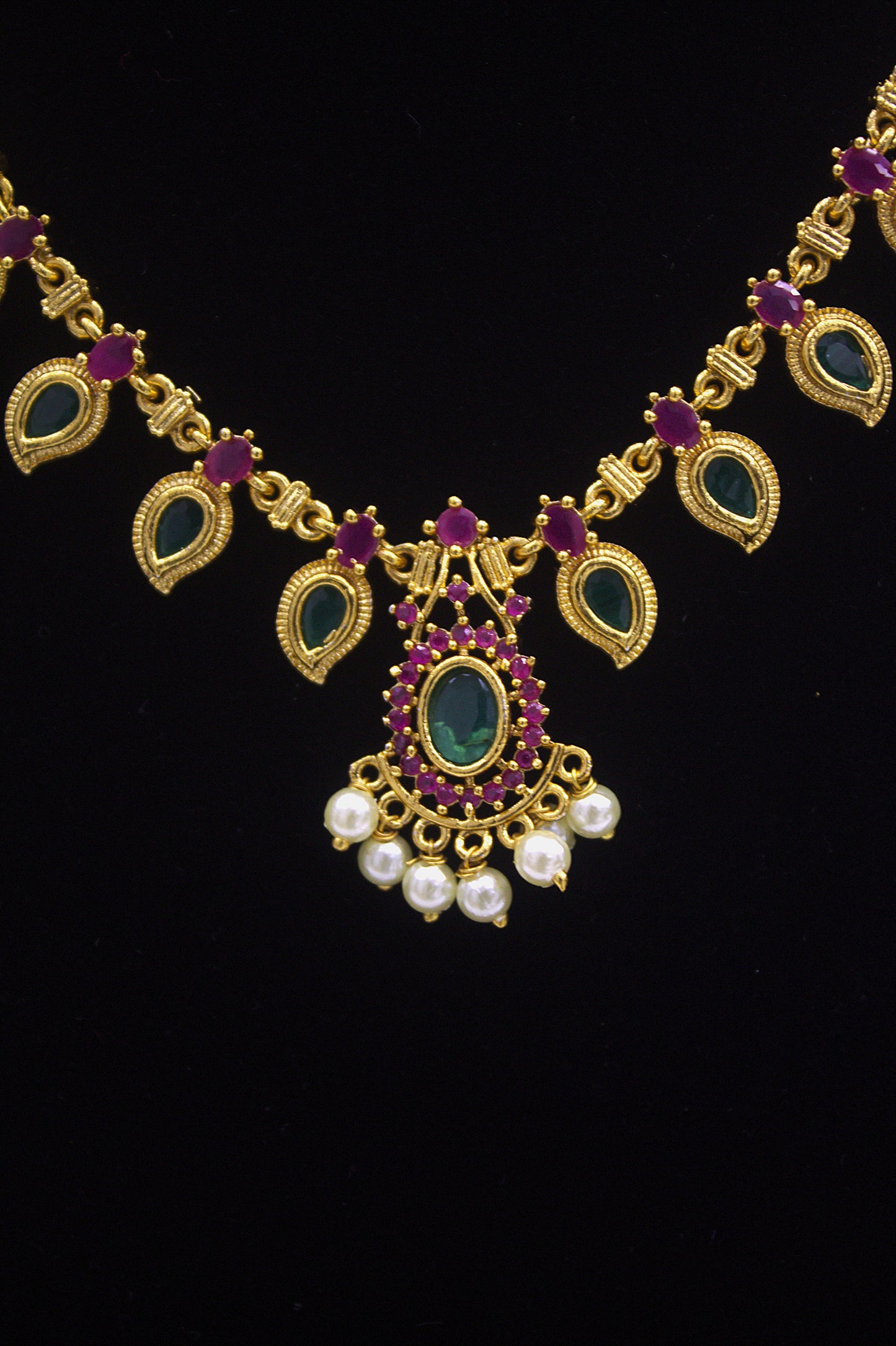 "Traditional Gold-Plated Manga Mala Necklace Set with Earrings" Product code-6343