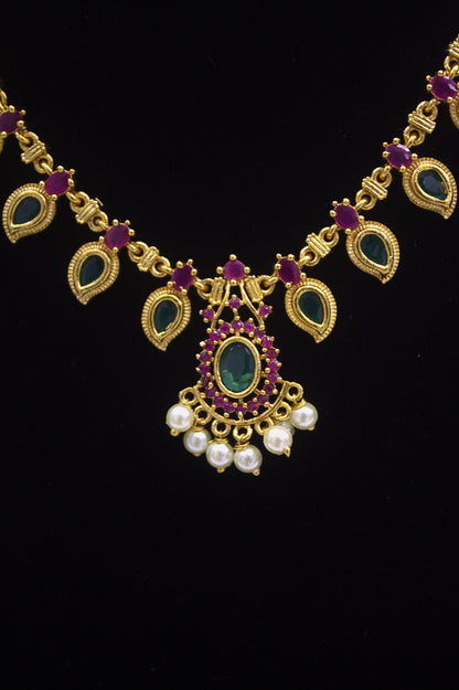 "Traditional Gold-Plated Manga Mala Necklace Set with Earrings" Product code-6343