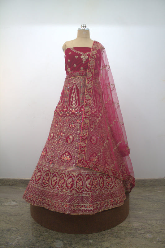 "Pink Embroidered Bridal Lehenga Choli with Intricate Gold Threadwork & Matching Net Dupatta" Product code-1112