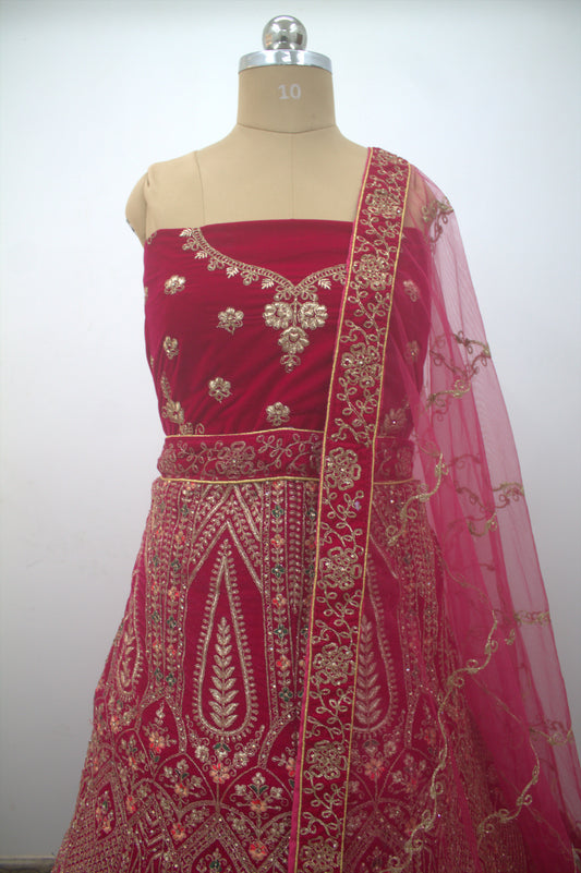 "Pink Embroidered Bridal Lehenga Choli with Intricate Gold Threadwork & Matching Net Dupatta" Product code-1112