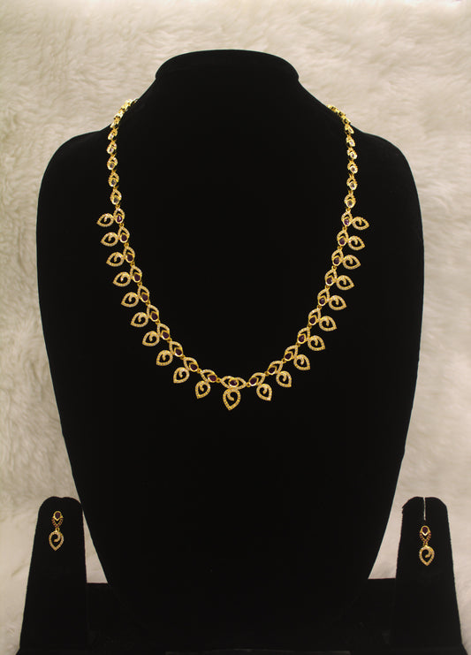 "Elegant Gold-Plated Leaf Design Necklace Set with Earrings" Product code-6268