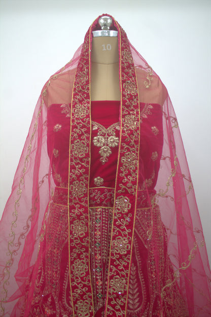 "Pink Embroidered Bridal Lehenga Choli with Intricate Gold Threadwork & Matching Net Dupatta" Product code-1112