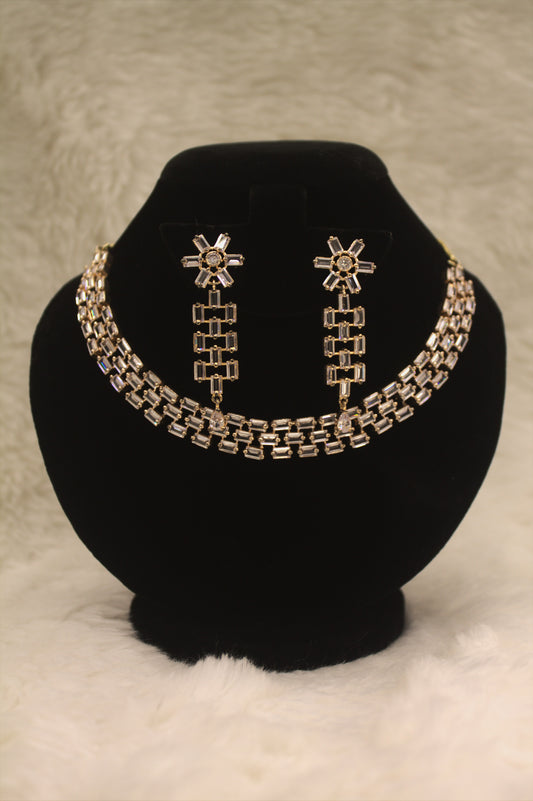 "Elegant Crystal Choker Necklace Set with Statement Earrings" Product code-6043