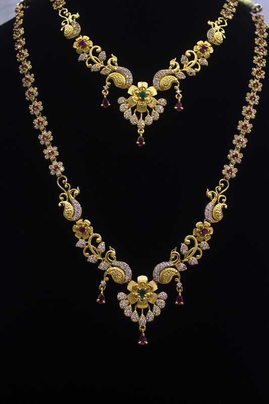 "Exquisite Floral Gold Bridal Necklace & Earring Set" Product code-6036