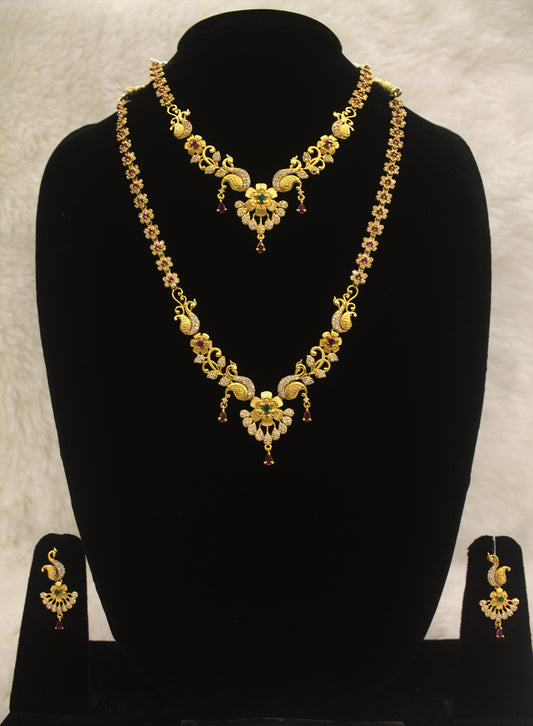 "Exquisite Floral Gold Bridal Necklace & Earring Set" Product code-6036