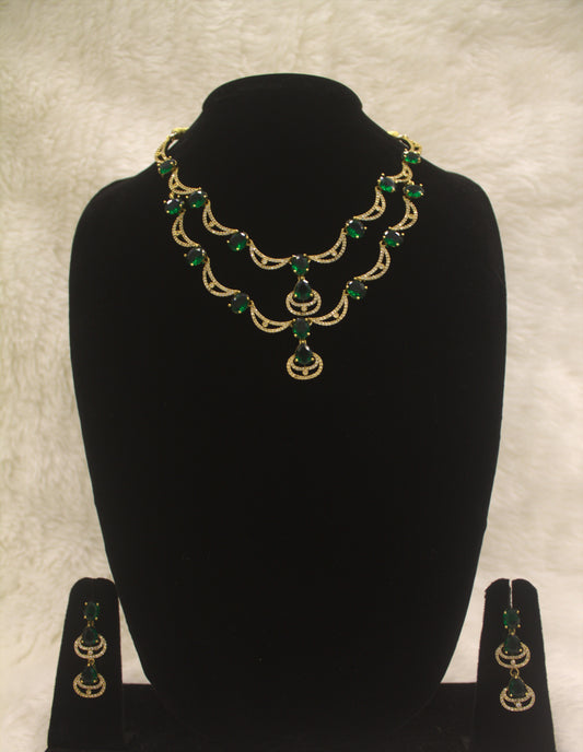 "Emerald Grace Gold-Plated Necklace & Earring Set" Product code-6035