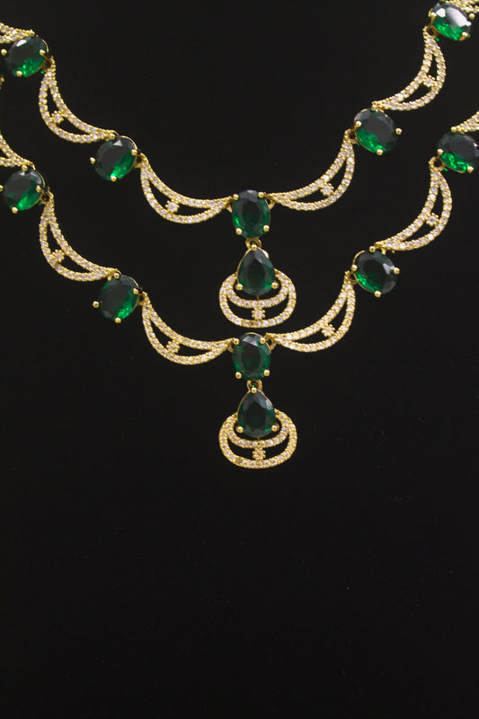 "Emerald Grace Gold-Plated Necklace & Earring Set" Product code-6035