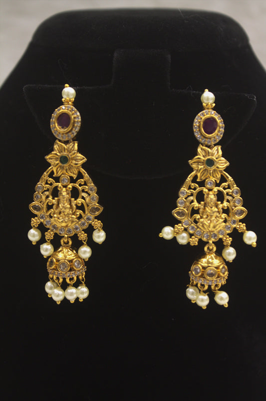 "Regal Temple Gold Necklace & Earring Set with Pearls" Product code-6017
