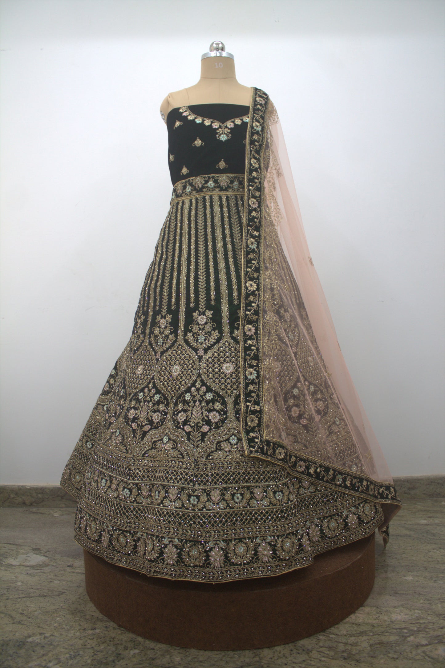 “Emerald Green Velvet Bridal Lehenga with Zardozi & Sequin Hand Embroidery” Product code-1082