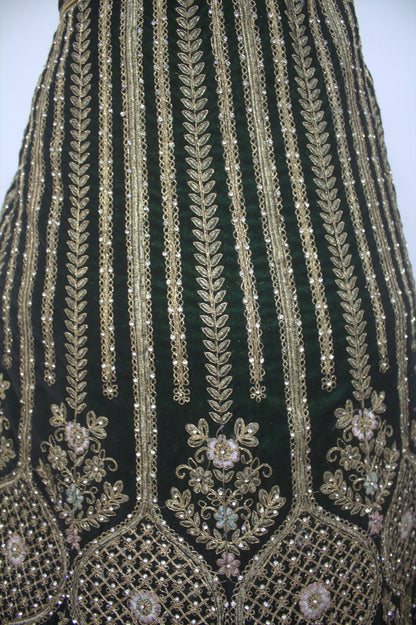 “Emerald Green Velvet Bridal Lehenga with Zardozi & Sequin Hand Embroidery” Product code-1082