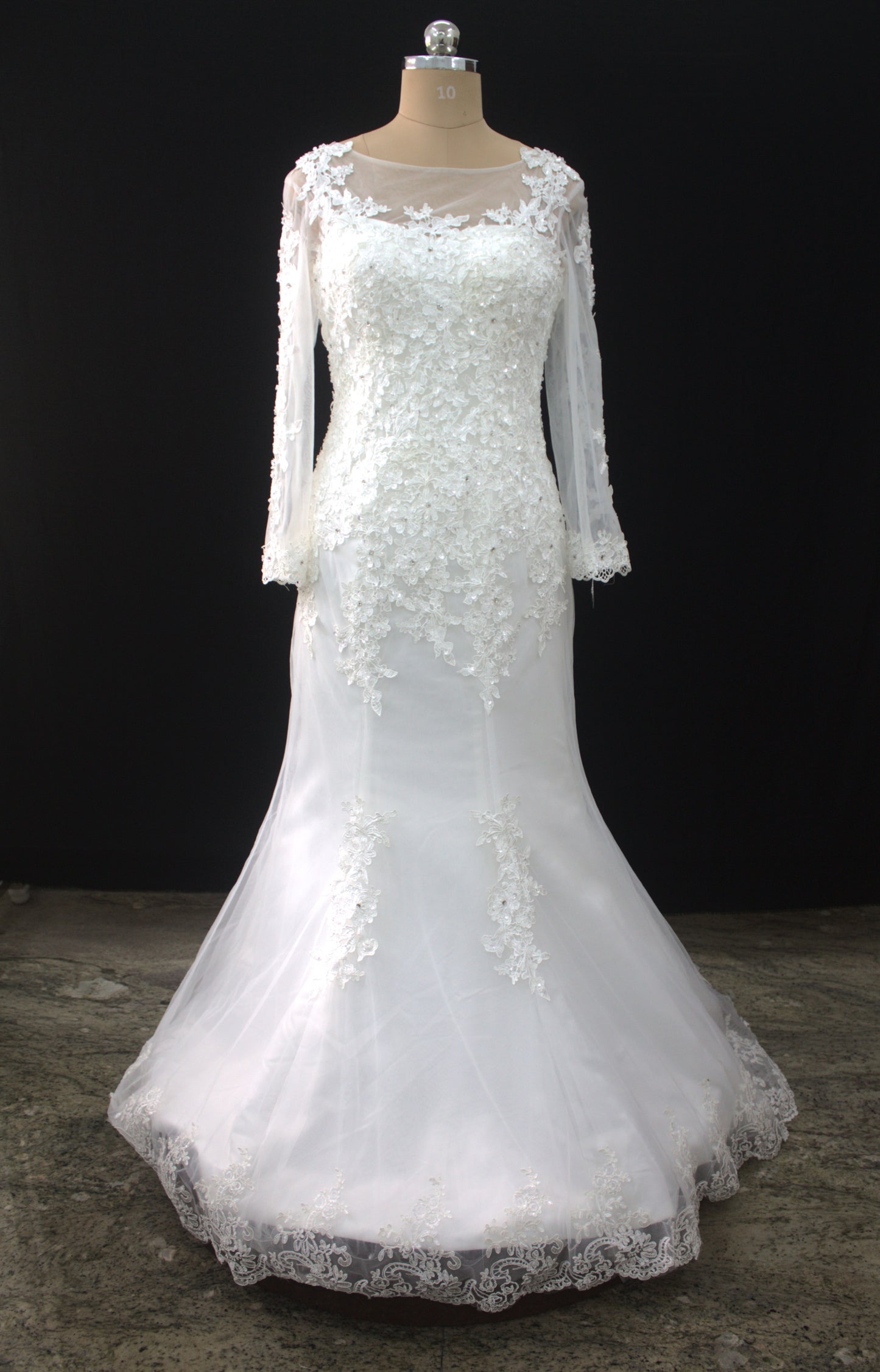 "Luxury Lace Wedding Dress – Full-Length Train, Sheer Detailing & Classic Silhouette-White Gown" Product code-2017