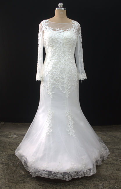 "Luxury Lace Wedding Dress – Full-Length Train, Sheer Detailing & Classic Silhouette-White Gown" Product code-2017