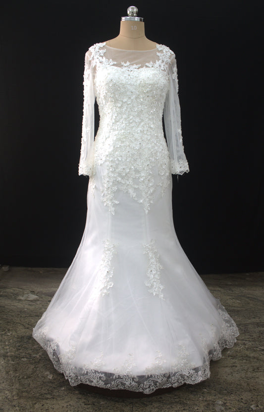 "Luxury Lace Wedding Dress – Full-Length Train, Sheer Detailing & Classic Silhouette-White Gown" Product code-2017