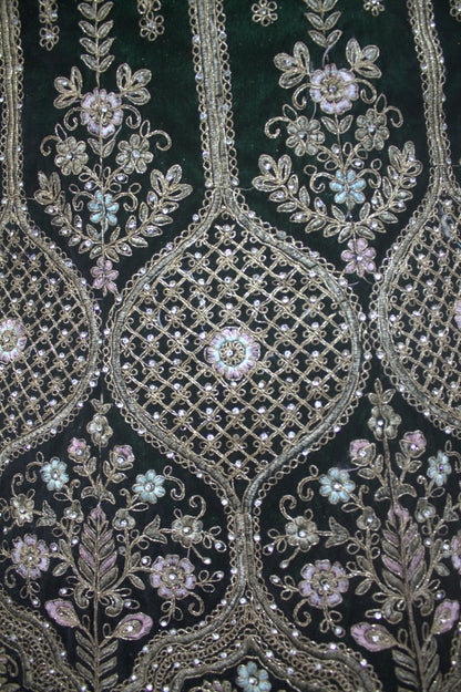“Emerald Green Velvet Bridal Lehenga with Zardozi & Sequin Hand Embroidery” Product code-1082