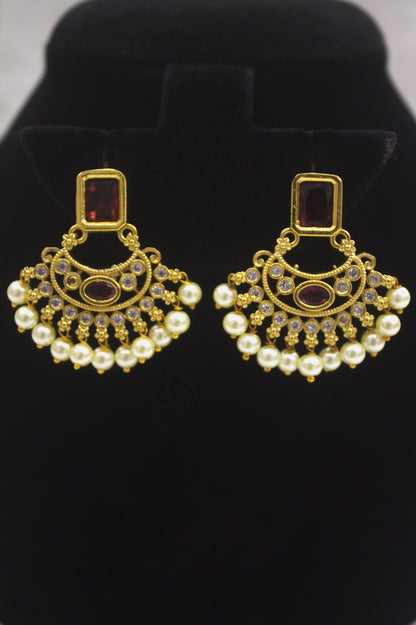 “Majestic Pearl & Ruby Antique Gold Necklace Set” Product code-6022