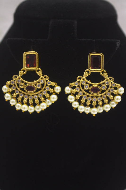 “Majestic Pearl & Ruby Antique Gold Necklace Set” Product code-6022
