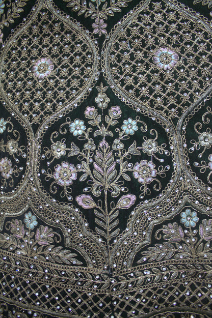 “Emerald Green Velvet Bridal Lehenga with Zardozi & Sequin Hand Embroidery” Product code-1082