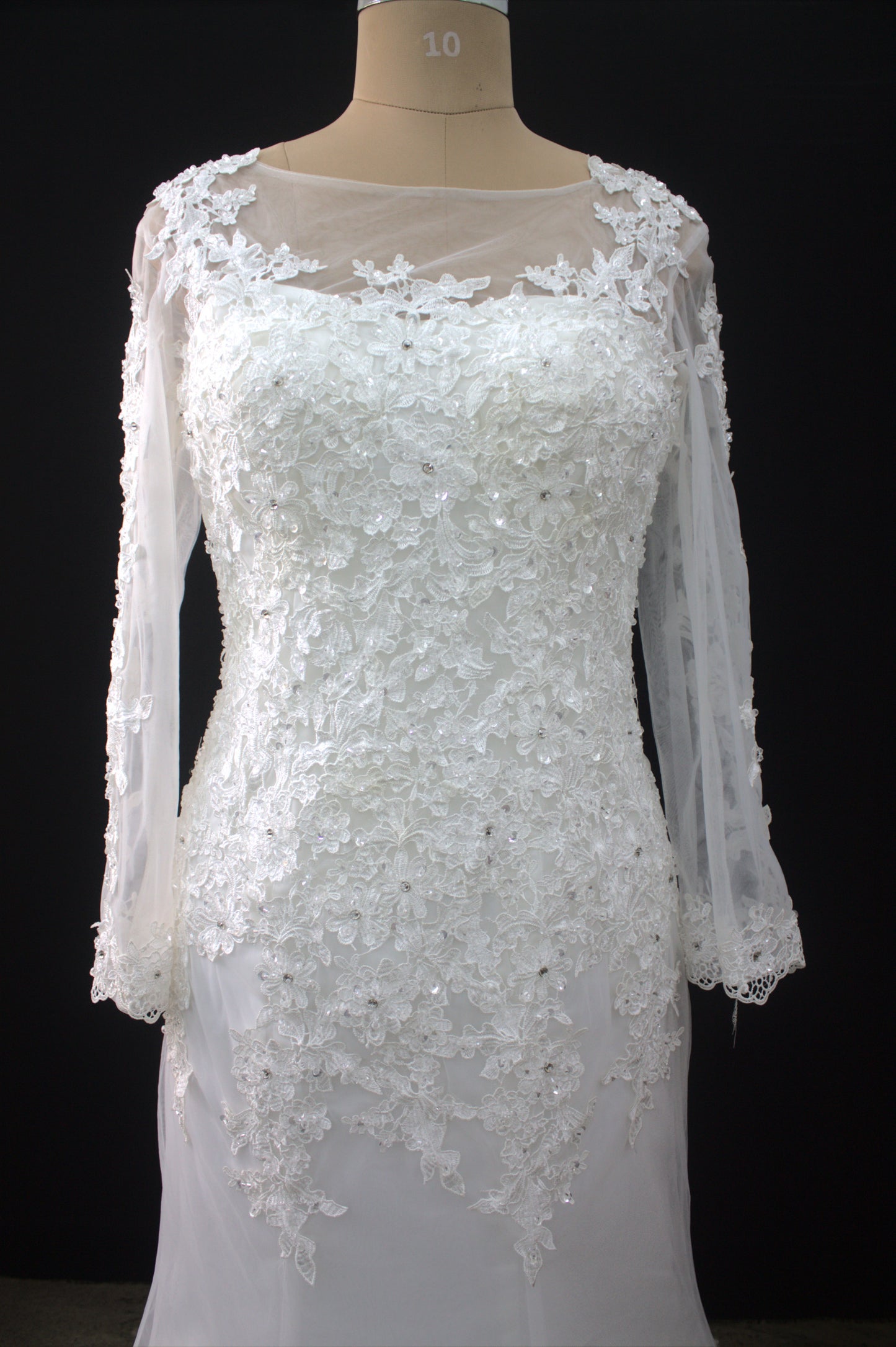 "Luxury Lace Wedding Dress – Full-Length Train, Sheer Detailing & Classic Silhouette-White Gown" Product code-2017