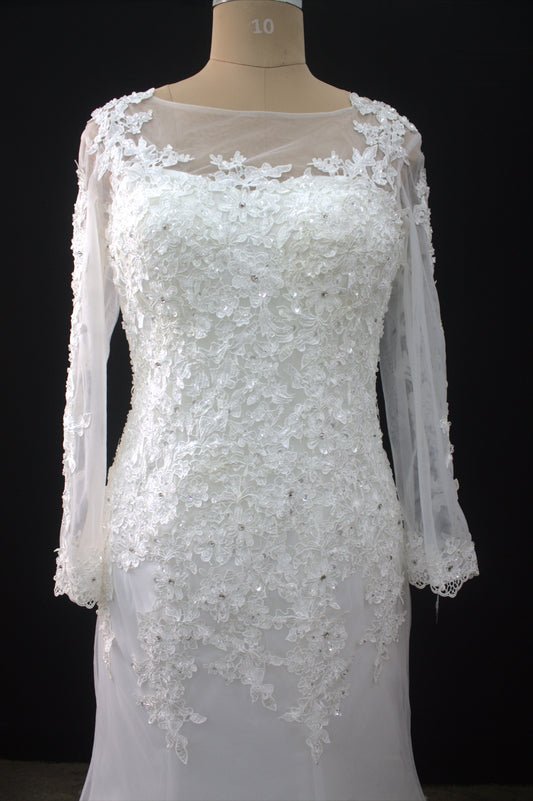 "Luxury Lace Wedding Dress – Full-Length Train, Sheer Detailing & Classic Silhouette-White Gown" Product code-2017