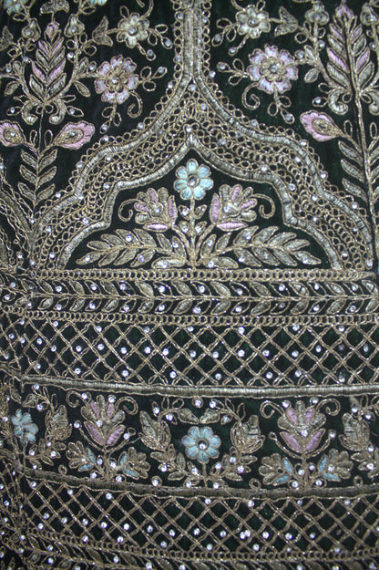 “Emerald Green Velvet Bridal Lehenga with Zardozi & Sequin Hand Embroidery” Product code-1082
