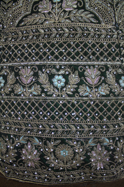 “Emerald Green Velvet Bridal Lehenga with Zardozi & Sequin Hand Embroidery” Product code-1082