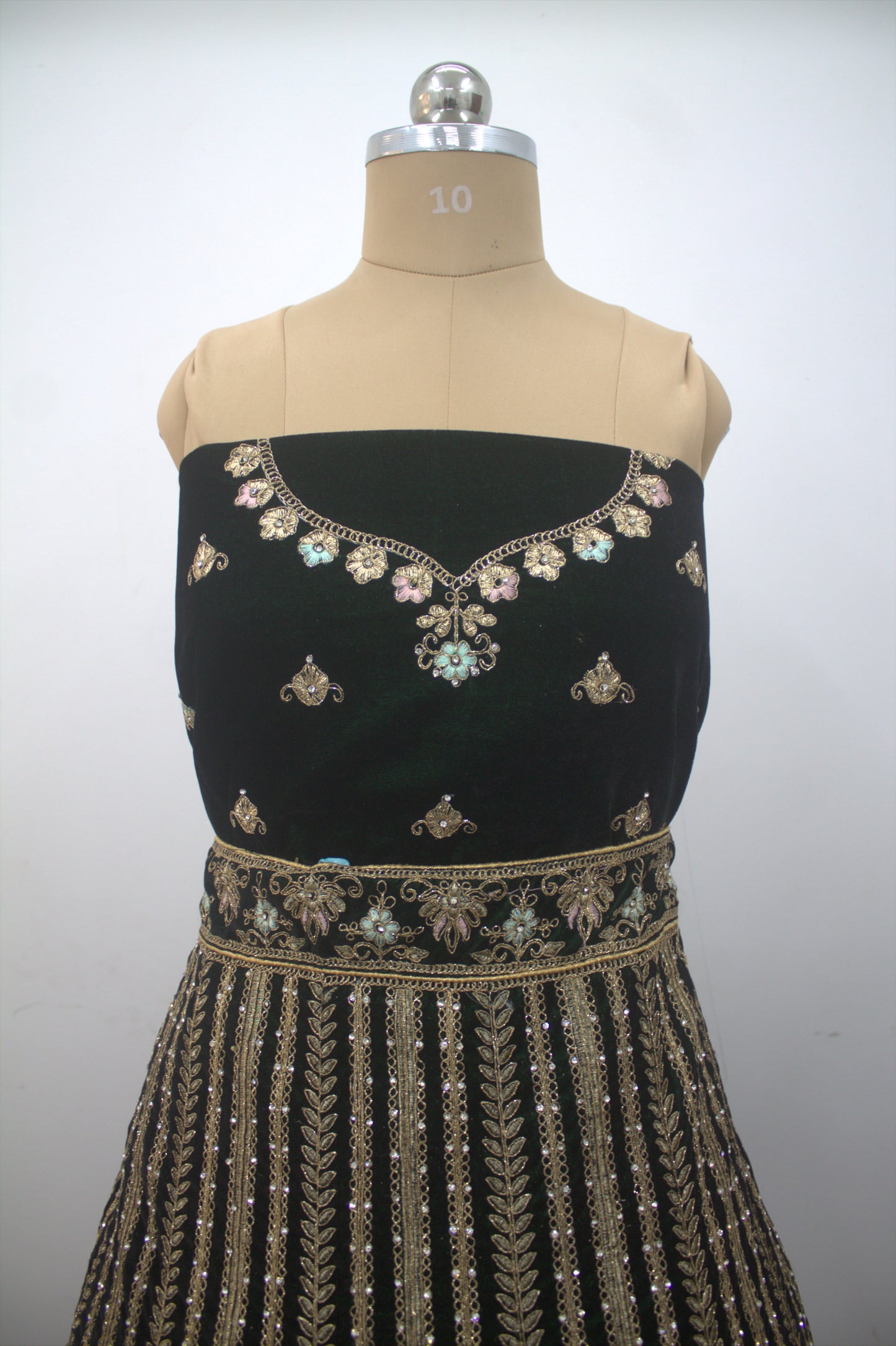 “Emerald Green Velvet Bridal Lehenga with Zardozi & Sequin Hand Embroidery” Product code-1082